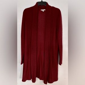 Dana Buchman Cardigan Tunic Coat Sweater Deep Red